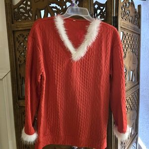 Red V-Neck Sweater with White Trim